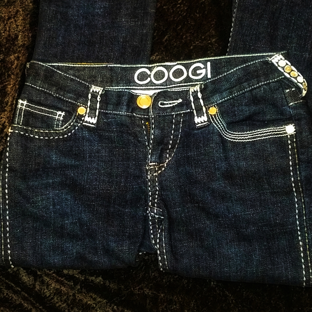 COOGI | White Genuine Leather Pocket Jeans - Picture 2 of 8